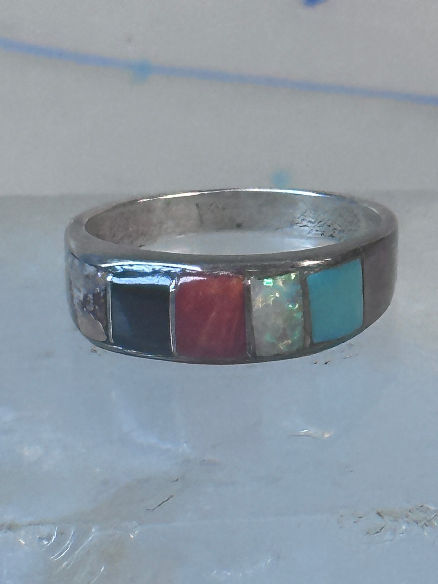 Vintage Zuni ring turquoise  multi gemstone size 9.25 sterling silver women men