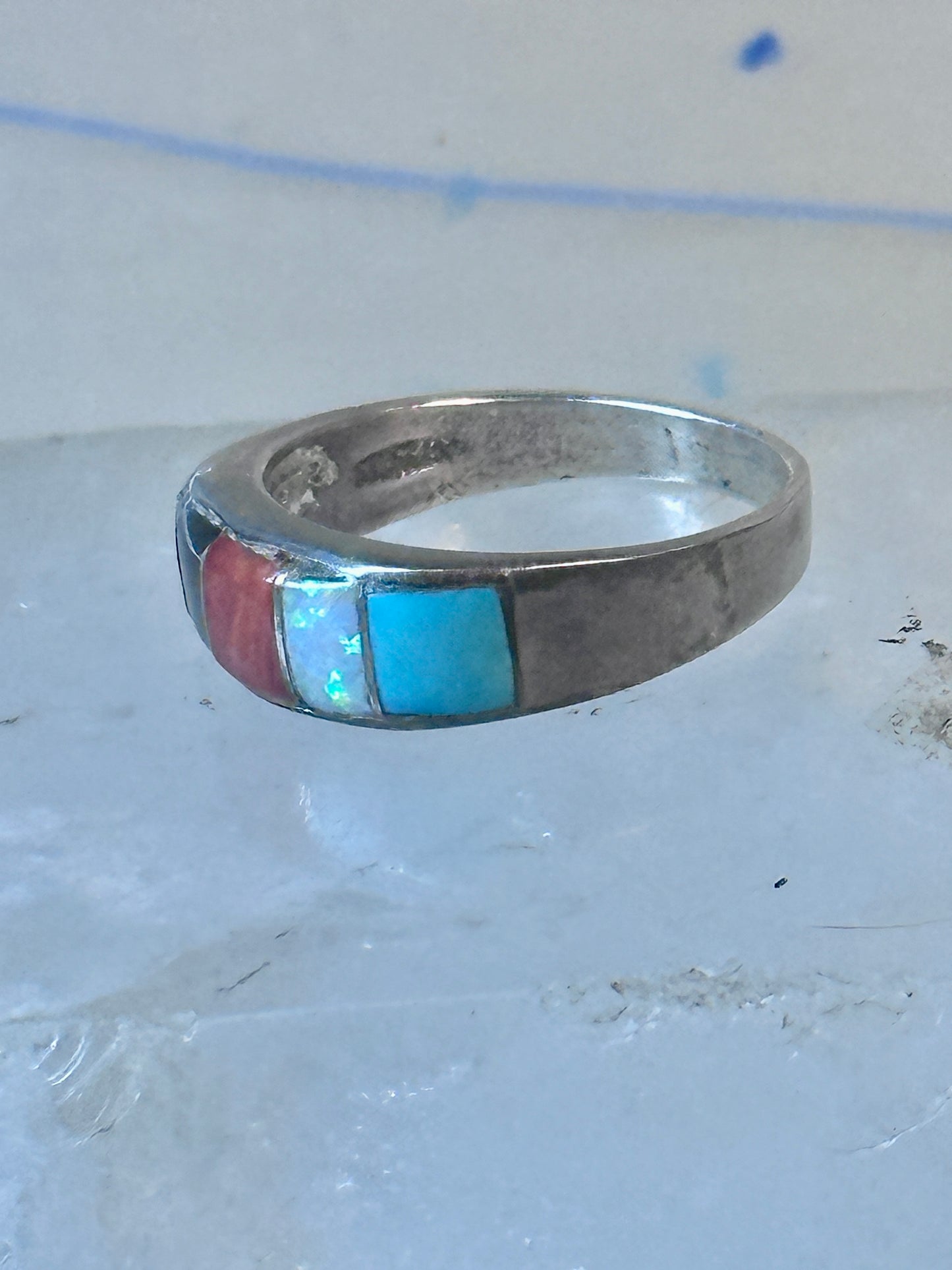 Vintage Zuni ring turquoise  multi gemstone size 9.25 sterling silver women men