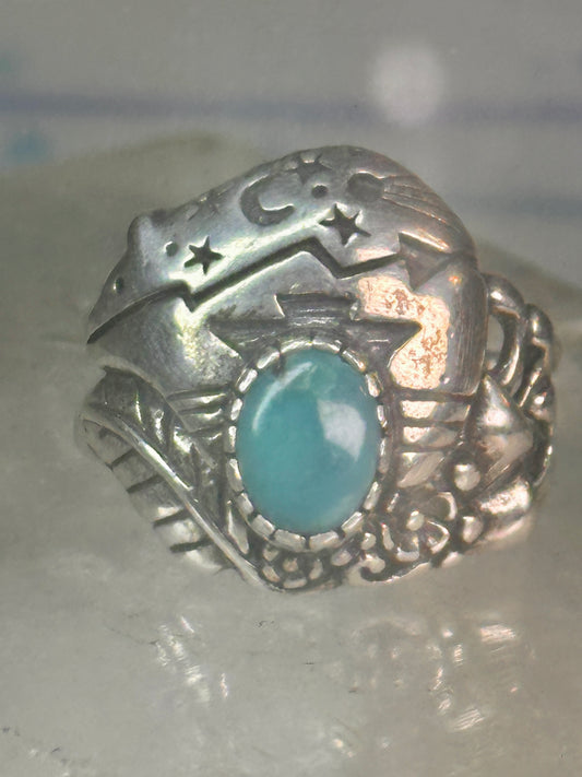 Vintage bear ring southwest arrow feather celestial meteor band moon stars size 8.7 sterling silver women
