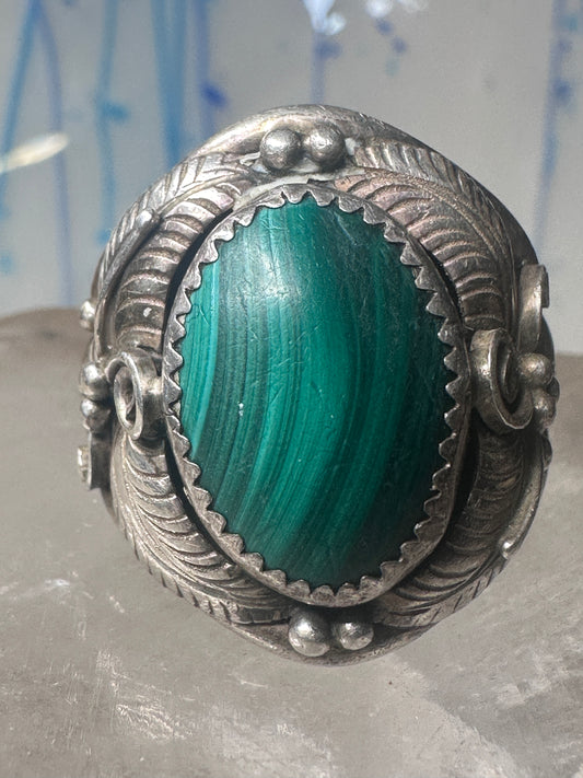 Malachite ring Navajo size 12 sterling silver women men signed w buffalo logo