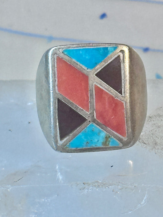 Vintage Zuni ring turquoise onyx size 10 sterling silver women men
