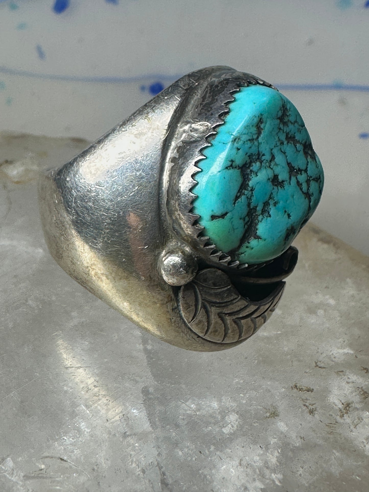 Navajo ring Turquoise heavy band size 10.75 sterling silver women men