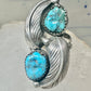 Long Navajo ring turquoise Ellen Myrtle feathers size 6 sterling silver women