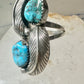 Long Navajo ring turquoise Ellen Myrtle feathers size 6 sterling silver women