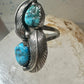 Long Navajo ring turquoise Ellen Myrtle feathers size 6 sterling silver women