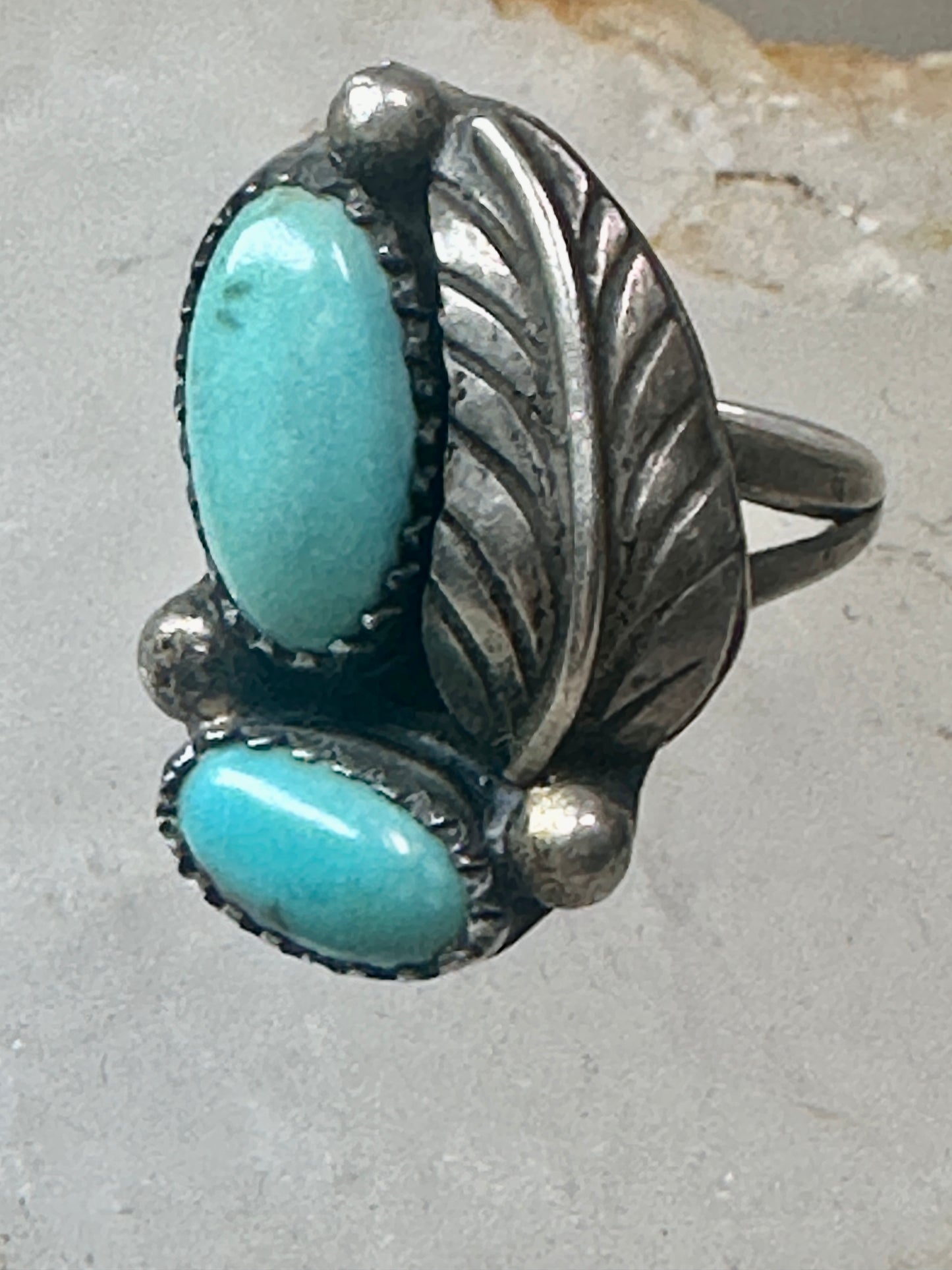 Navajo ring feather turquoise size 5 sterling silver women girls