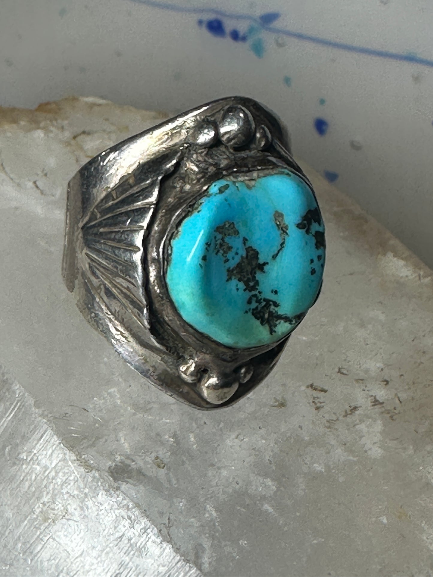 Navajo ring Turquoise heavy band size 10 sterling silver women men