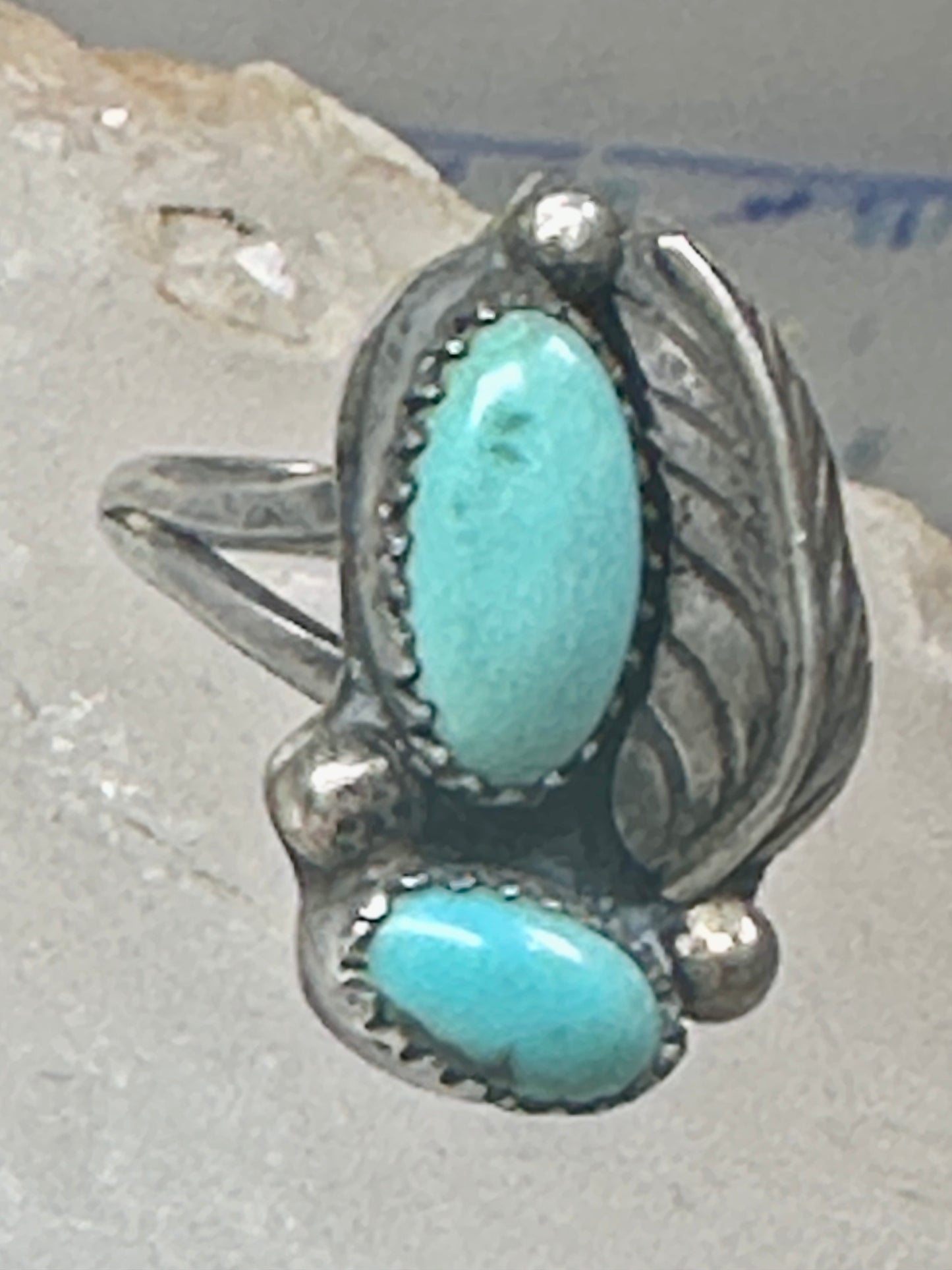 Navajo ring feather turquoise size 5 sterling silver women girls