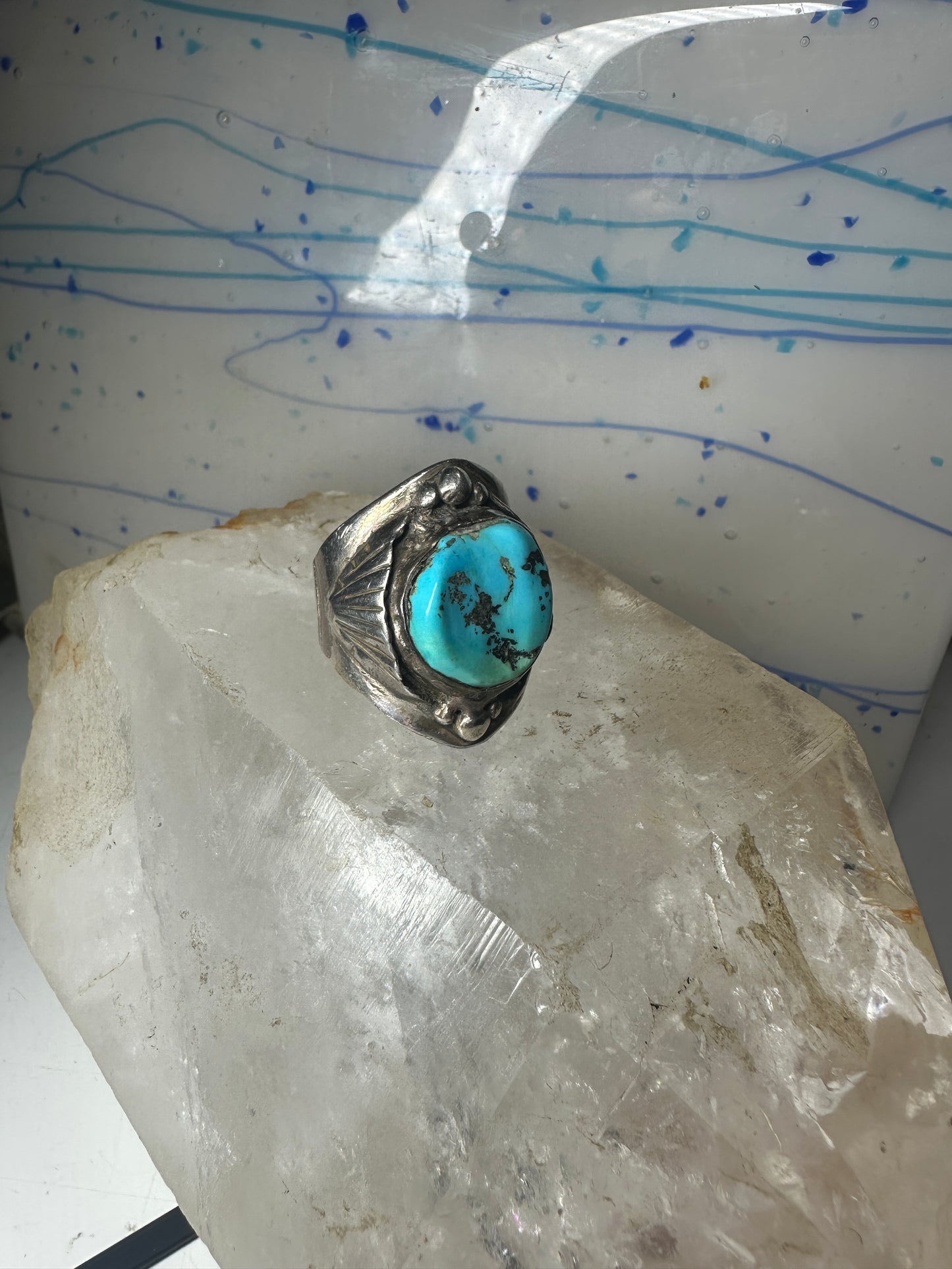 Navajo ring Turquoise heavy band size 10 sterling silver women men