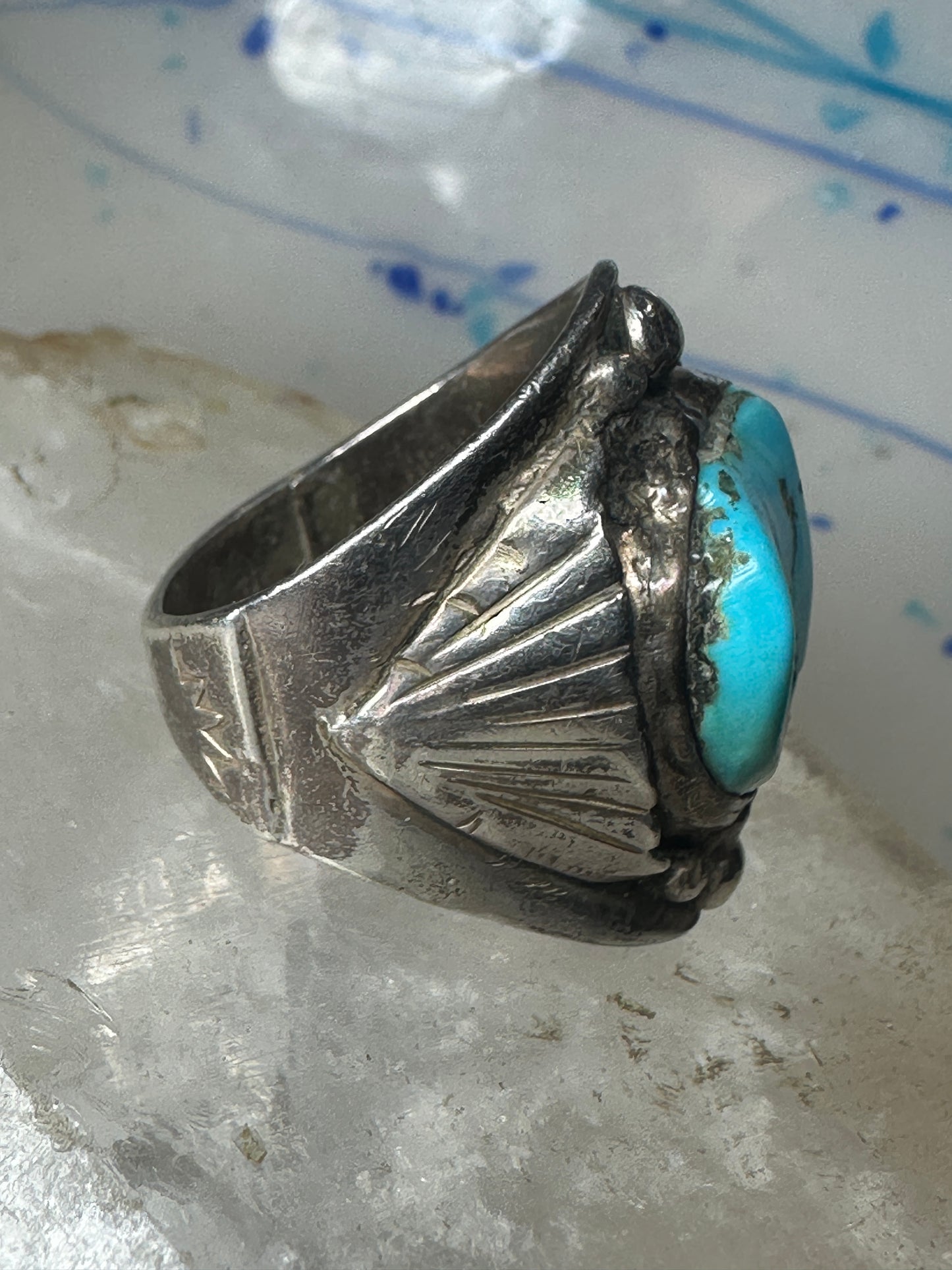 Navajo ring Turquoise heavy band size 10 sterling silver women men