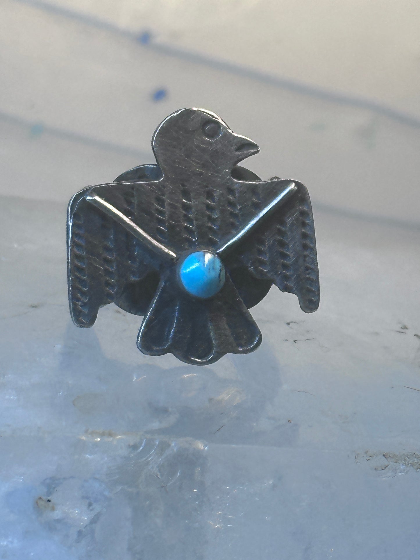 Navajo Phoenix ring thunderbird turquoise size 7 sterling silver pinky women girls
