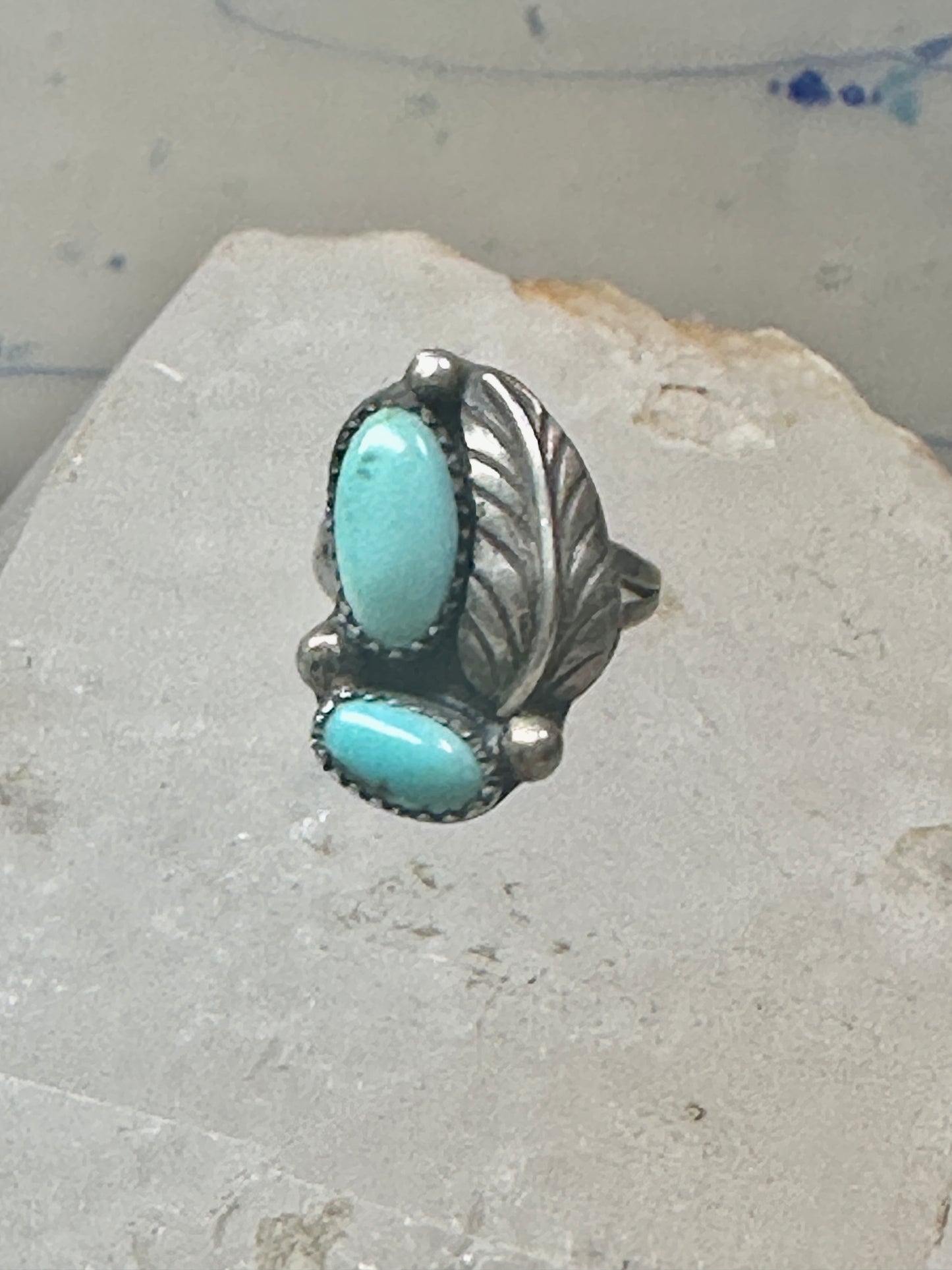 Navajo ring feather turquoise size 5 sterling silver women girls