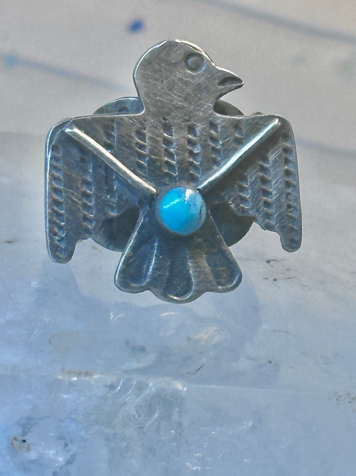 Navajo Phoenix ring thunderbird turquoise size 7 sterling silver pinky women girls