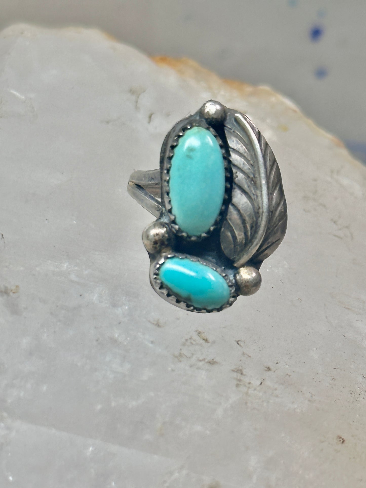 Navajo ring feather turquoise size 5 sterling silver women girls