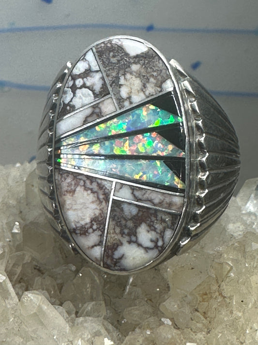 Navajo ring size 11.50 Lab opal signed FP sterling silver women men
