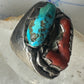 Navajo ring Turquoise Coral heavy band size 10 sterling silver women men