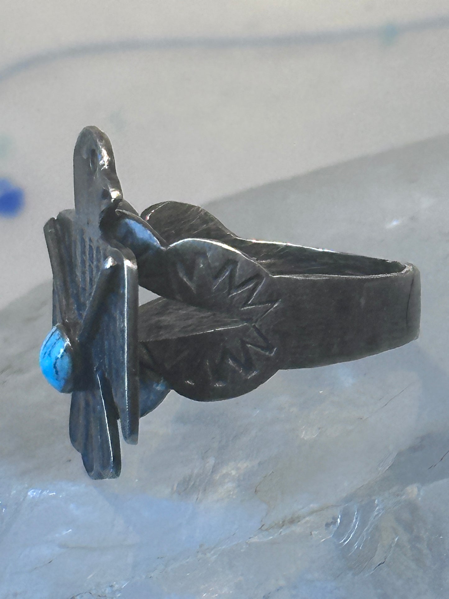 Navajo Phoenix ring thunderbird turquoise size 7 sterling silver pinky women girls