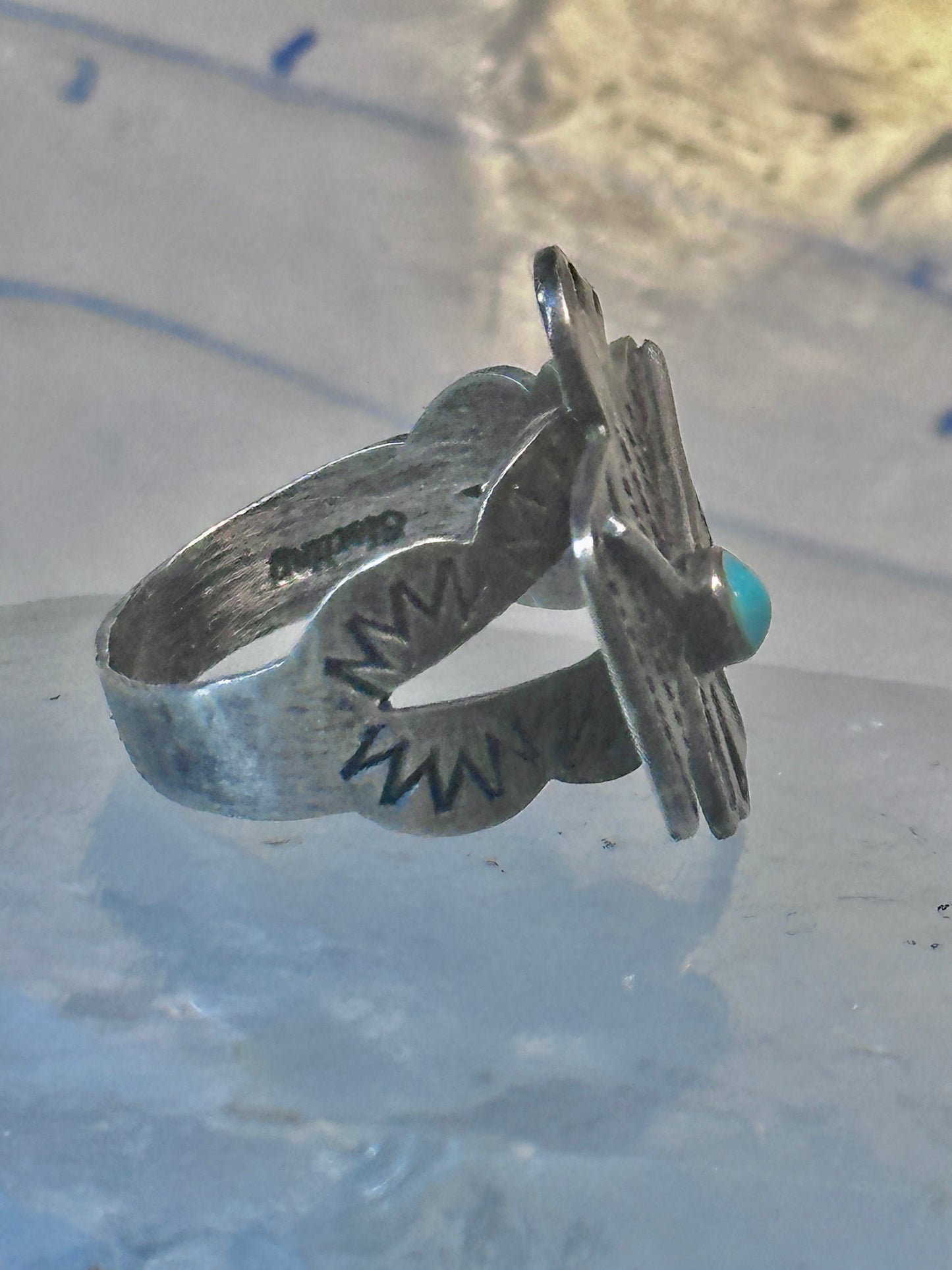 Navajo Phoenix ring thunderbird turquoise size 7 sterling silver pinky women girls