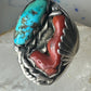 Navajo ring Turquoise Coral heavy band size 10 sterling silver women men