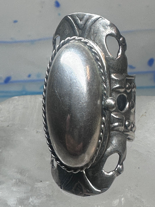 Vintage Taxco Mexican Sterling Silver Smooth Dome Poison Ring Size 6.75 Adjustable