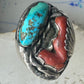 Navajo ring Turquoise Coral heavy band size 10 sterling silver women men