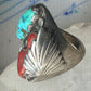 Navajo ring Turquoise Coral heavy band size 10 sterling silver women men