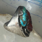 Navajo ring Turquoise Coral heavy band size 10 sterling silver women men