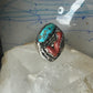 Navajo ring Turquoise Coral heavy band size 10 sterling silver women men