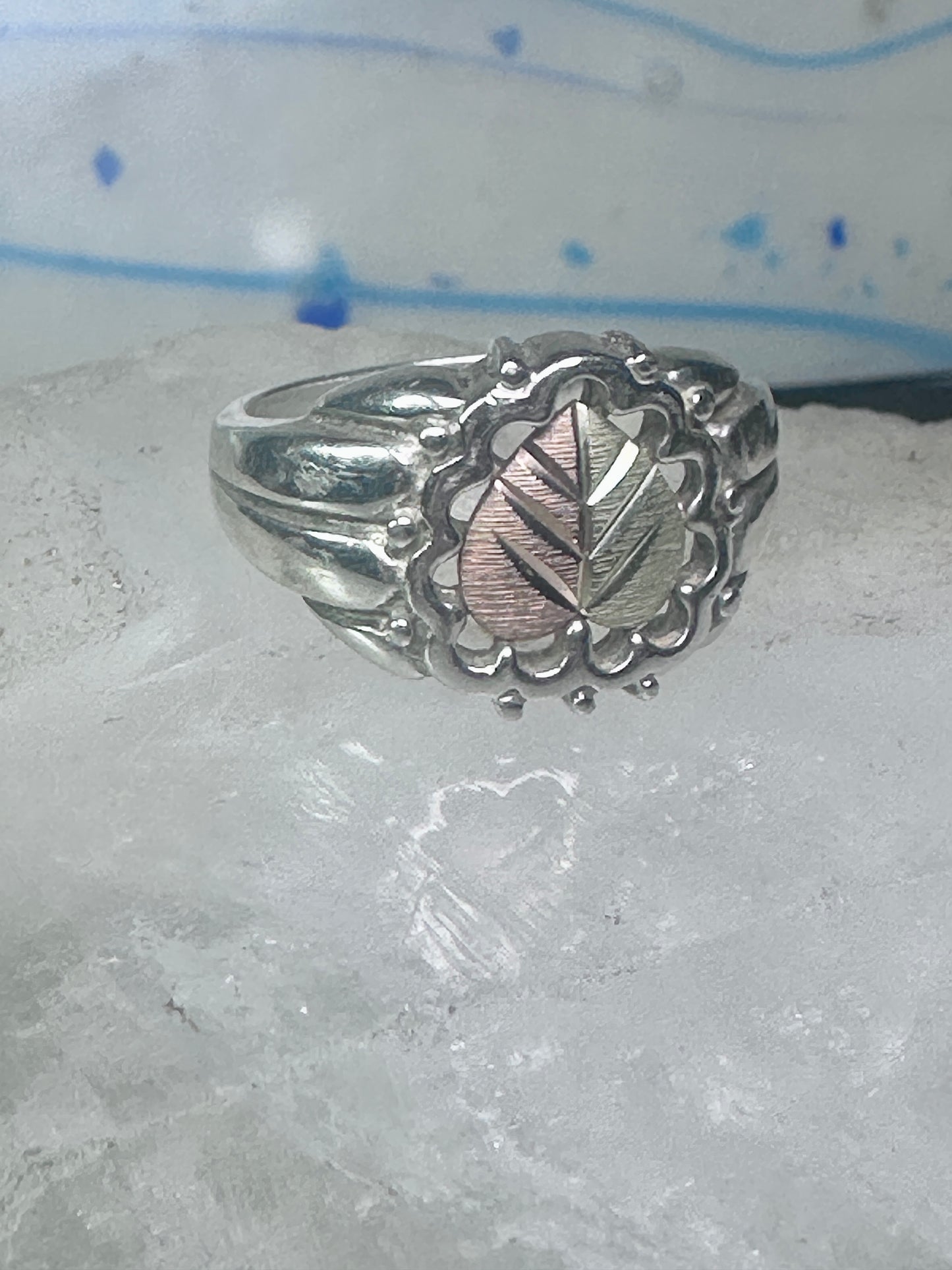 Black Hills Gold Ring leaf band size 7.75 sterling silver women men