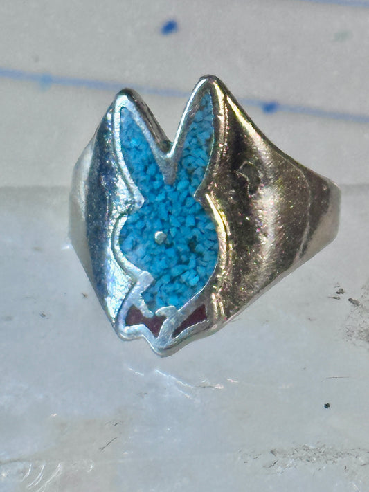 Vintage Playboy ring Bunny band turquoise coral chips size 11.75 men women