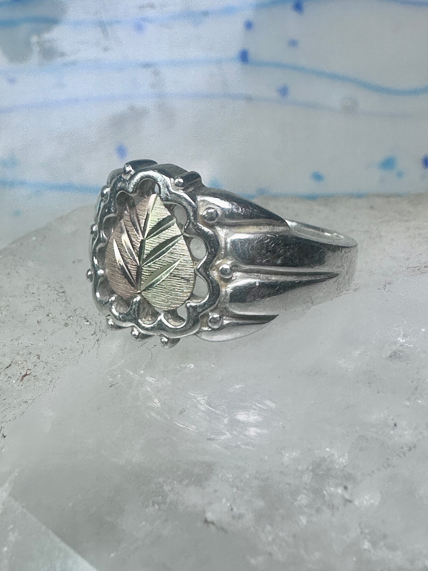 Black Hills Gold Ring leaf band size 7.75 sterling silver women men