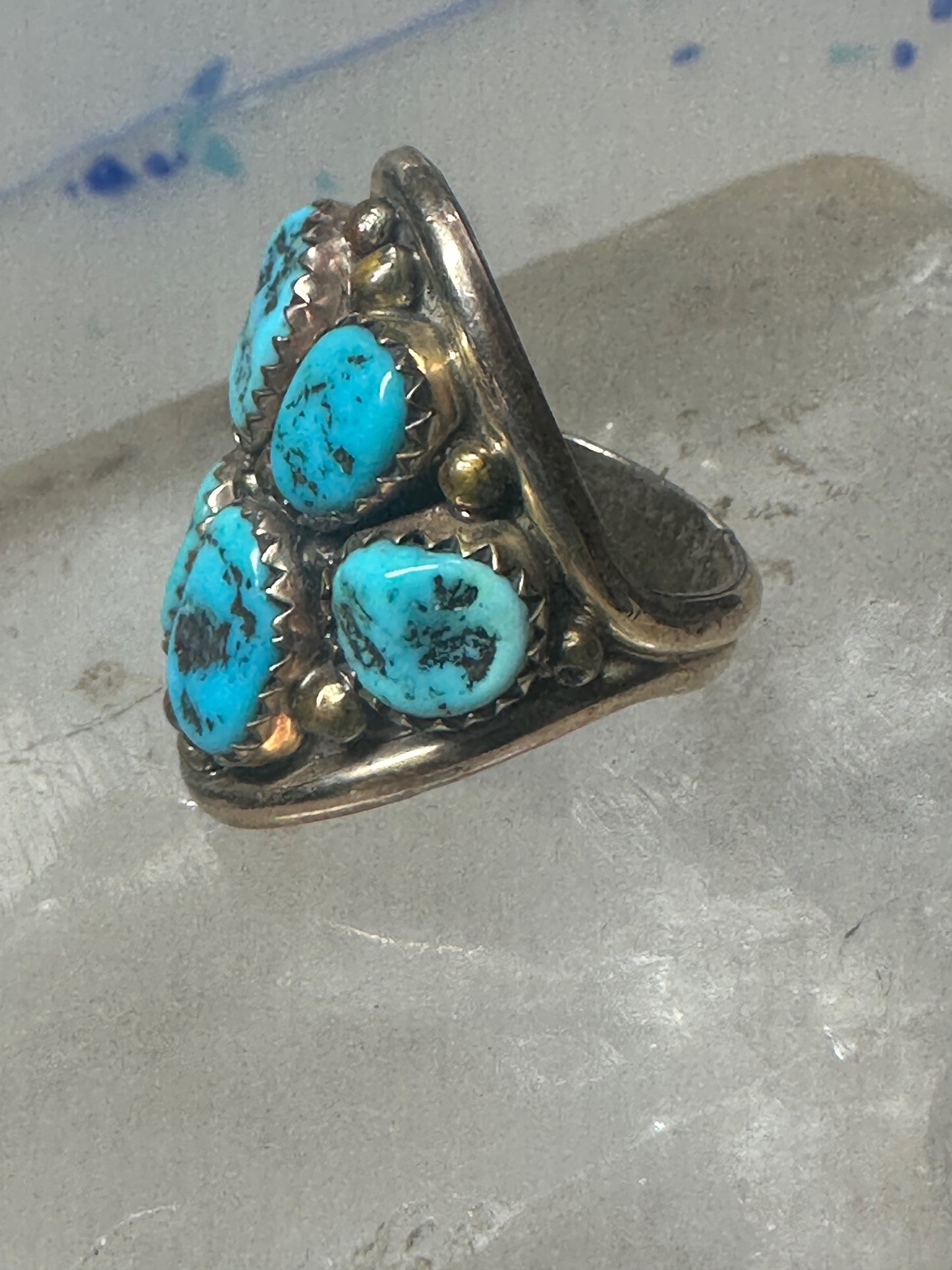 Navajo ring Turquoise cluster cigar band size 5.5 sterling silver women pinky