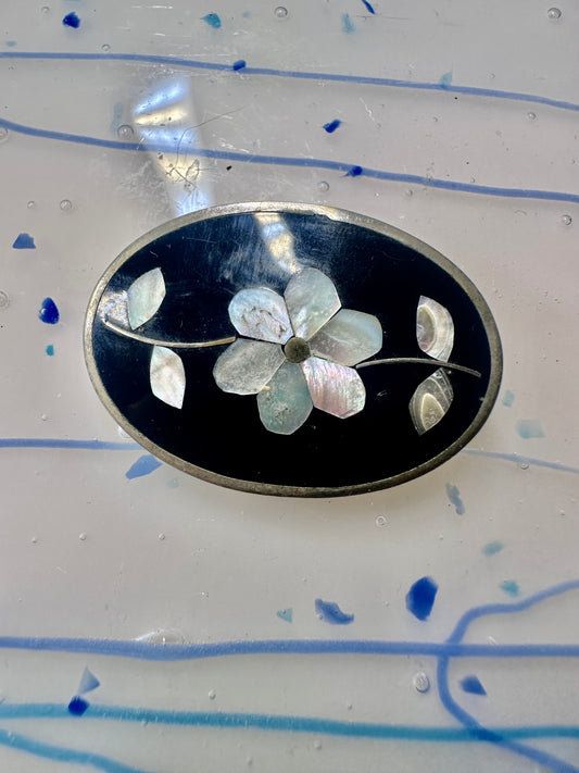Vintage Pin or Pendant Floral Alpaca Mexico Abalone MOP women