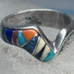 Vintage Zuni Multi-Stone Inlay Wave Band Ring Sterling Silver Size 5.25