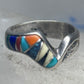 Vintage Zuni Multi-Stone Inlay Wave Band Ring Sterling Silver Size 5.25