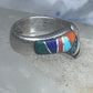 Vintage Zuni Multi-Stone Inlay Wave Band Ring Sterling Silver Size 5.25