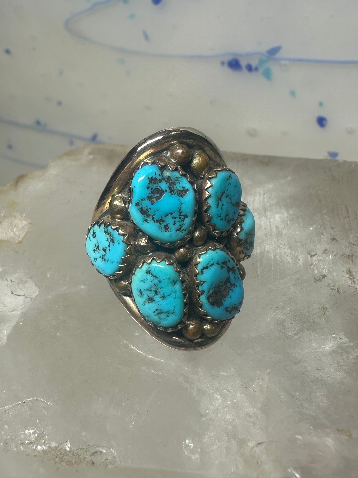Navajo ring Turquoise cluster cigar band size 5.5 sterling silver women pinky