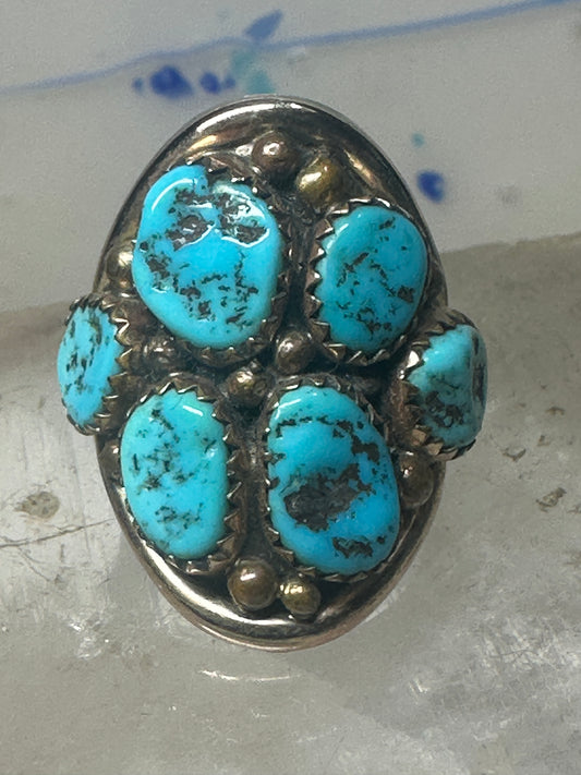 Navajo ring Turquoise cluster cigar band size 5.5 sterling silver women pinky