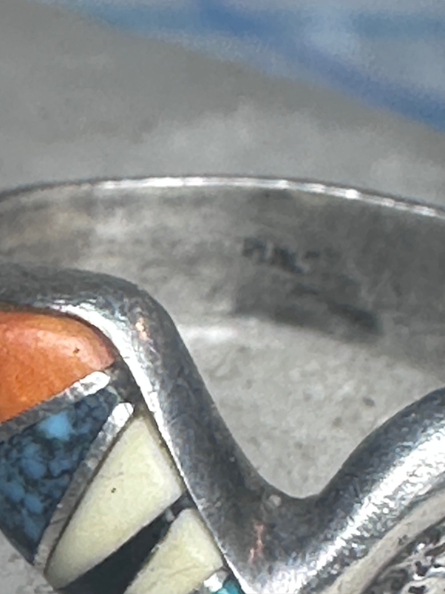 Vintage Zuni Multi-Stone Inlay Wave Band Ring Sterling Silver Size 5.25