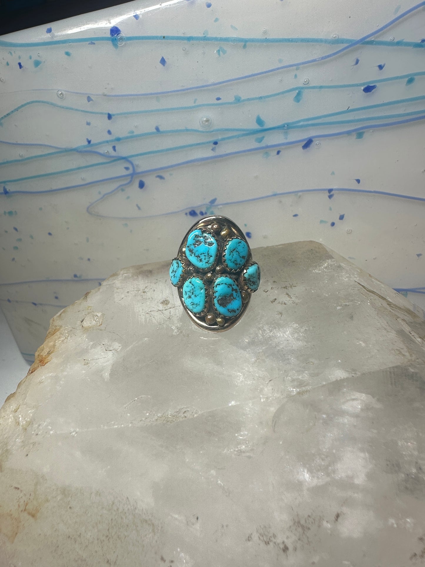 Navajo ring Turquoise cluster cigar band size 5.5 sterling silver women pinky