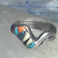 Vintage Zuni Multi-Stone Inlay Wave Band Ring Sterling Silver Size 5.25