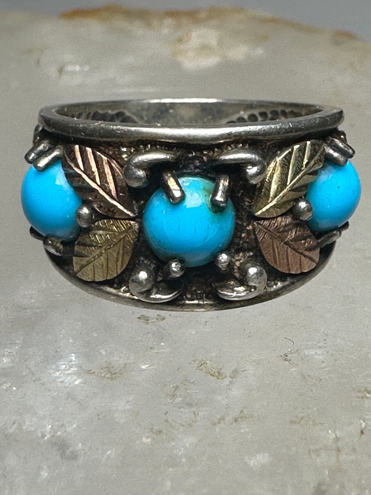 Black Hills Gold ring turquoise band size  4.75 sterling silver women