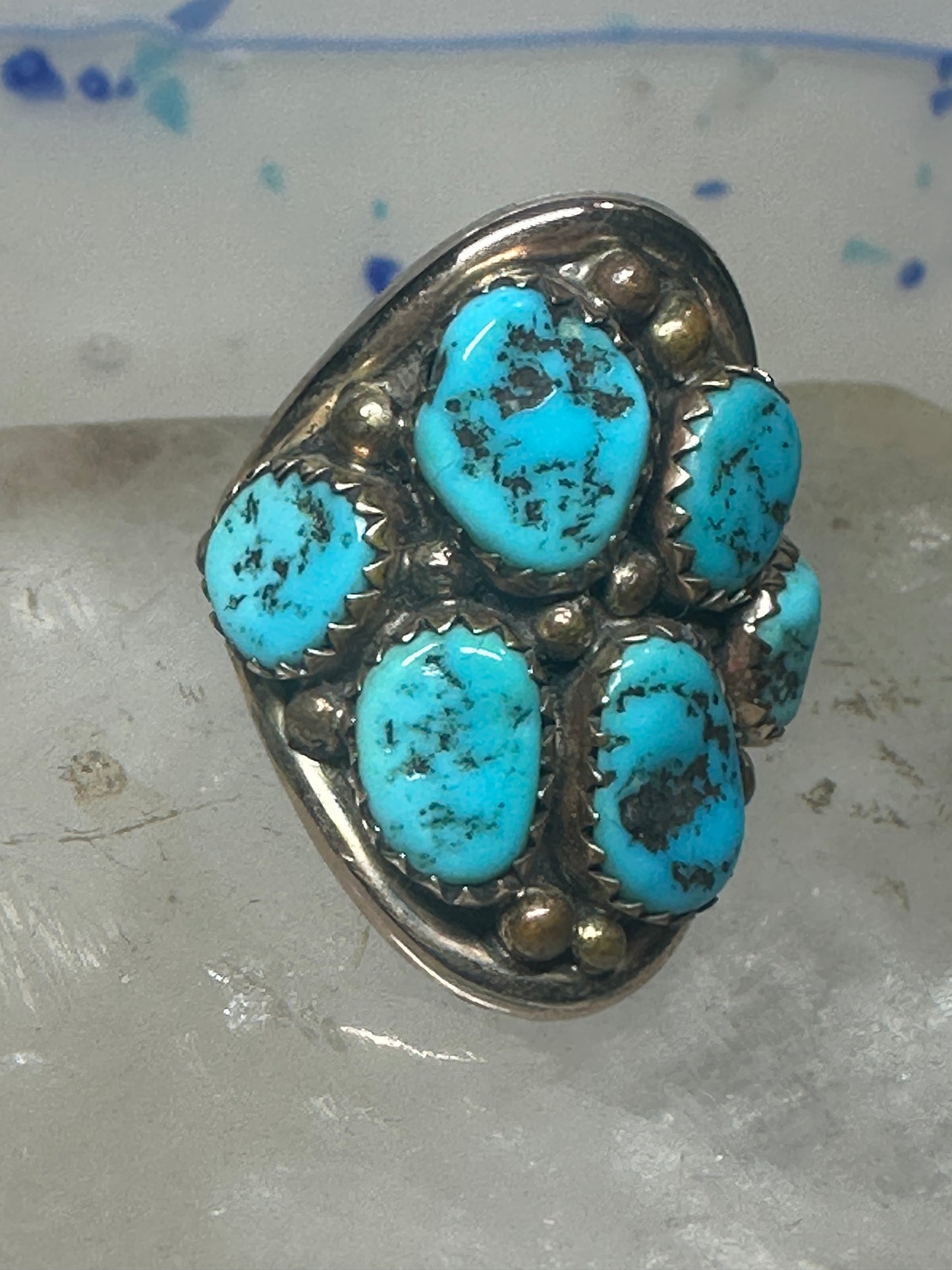 Navajo ring Turquoise cluster cigar band size 5.5 sterling silver women pinky