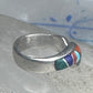 Vintage Zuni Multi-Stone Inlay Wave Band Ring Sterling Silver Size 5.25