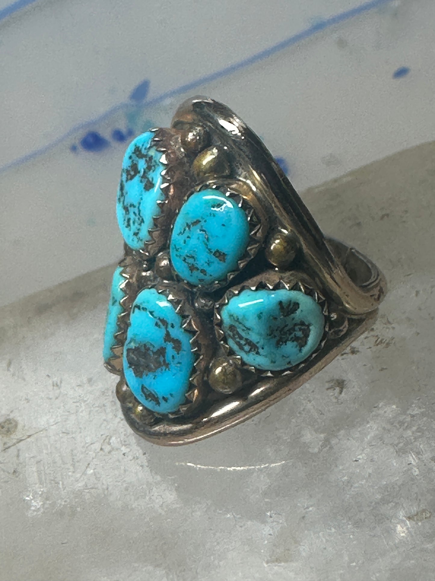 Navajo ring Turquoise cluster cigar band size 5.5 sterling silver women pinky