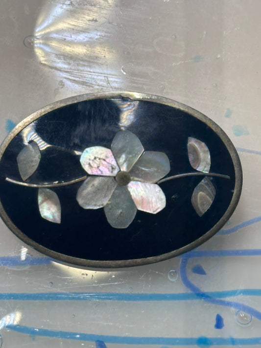 Vintage Pin or Pendant Floral Alpaca Mexico Abalone MOP women