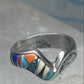 Vintage Zuni Multi-Stone Inlay Wave Band Ring Sterling Silver Size 5.25