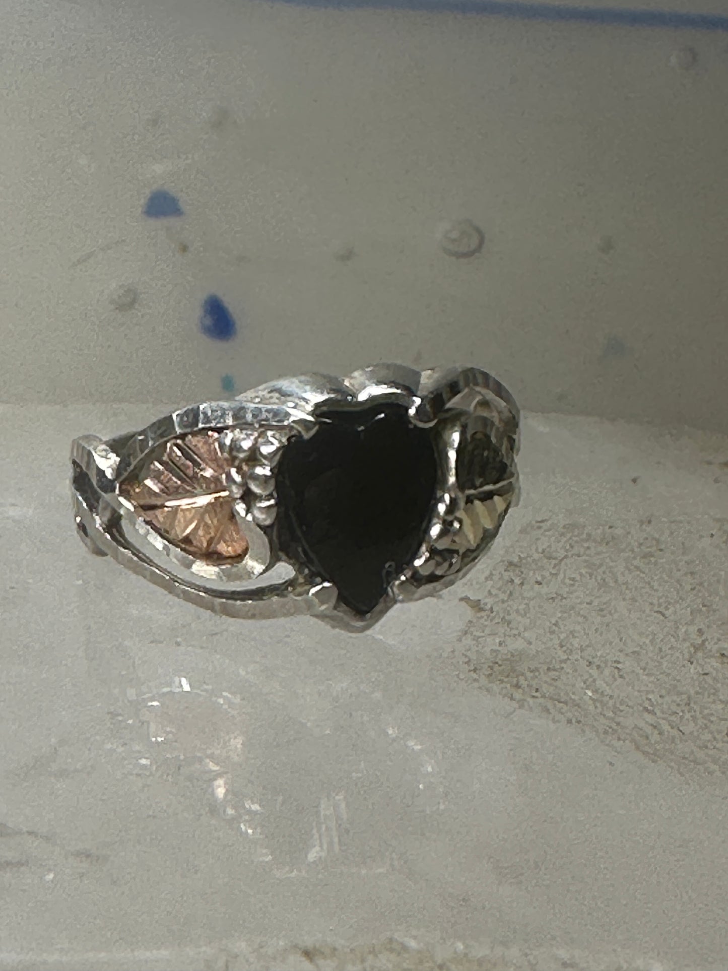 Black Hills Gold Ring size 6.75 heart Valentine leaves sterling silver women