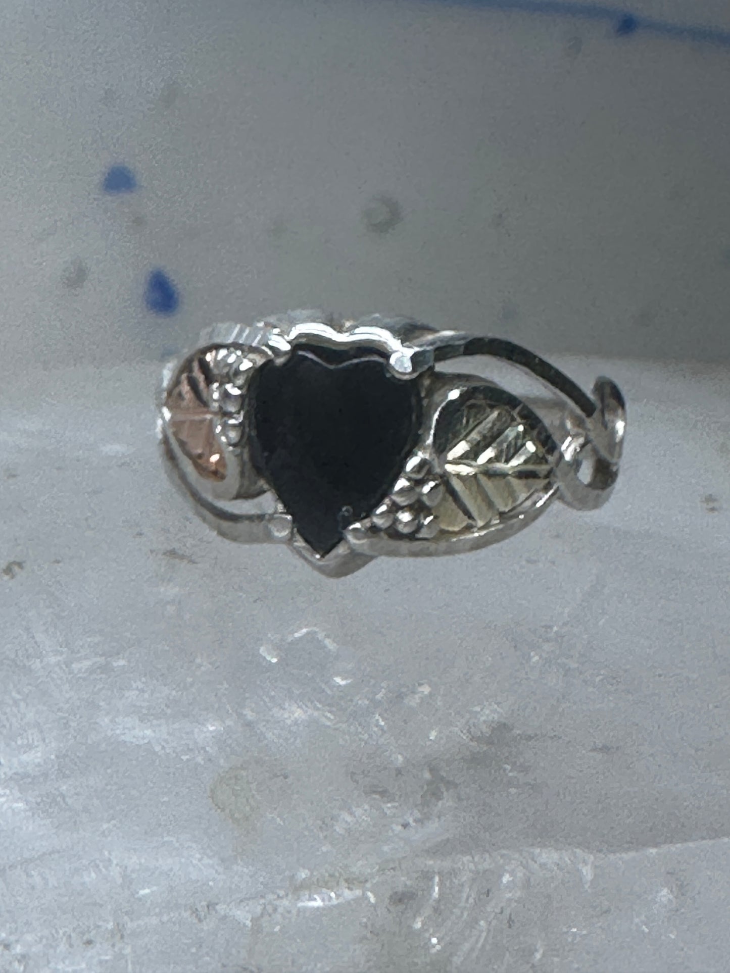 Black Hills Gold Ring size 6.75 heart Valentine leaves sterling silver women