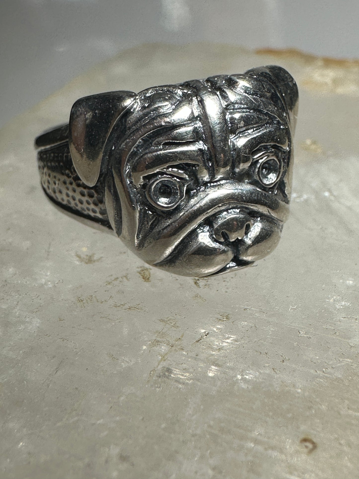 Bulldog ring dog band size 9.75 sterling silver women men